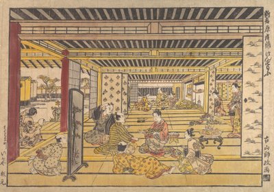 Egy kézi szumójáték az új Yoshiwarában, kb. 1740. alkotó: Furuyama Moromasa