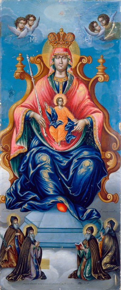 Pecherskaya isten anyja. Fjodor Nikonovszkij festménye (aktív 18. század vége), tempera fára alkotó: Fyodor Nikonovsky