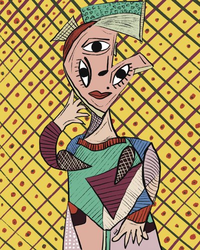 Élénk kubista portré alkotó: GIovanna Gil Alves
