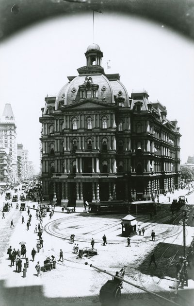 Old Post Office, Broadway és Park Row, New York City, 1900 körül alkotó: G.P. Hall und Sohn