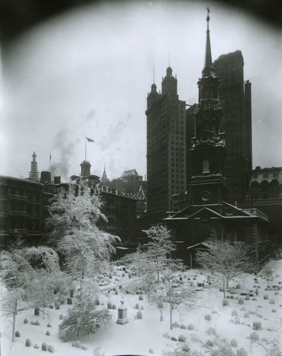 Szent Pál templomkert hóval, New York City alkotó: G.P. Hall und Sohn