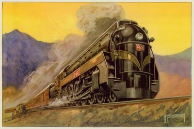Kanadai Nemzeti Vasút, Expressz áramvonalas mozdony No 6400, 4-8-4 (színes litho) alkotó: G.P. Micklewright
