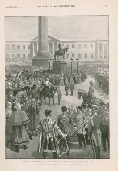 A krími háború vége: a béke kikiáltása a londoni Charing Crossnál, 1856. április (fotómélység) alkotó: G.S. (after) Amato