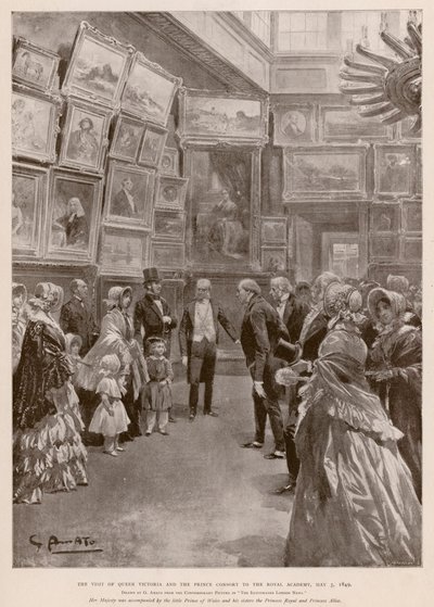 Viktória királynő és Albert hercegnő látogatása a Royal Academy-n, London, 1849. május 3. (fénynyomat) alkotó: G.S. (after) Amato