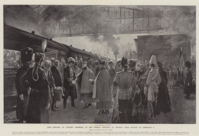 VII. Edward király február 5-én búcsúzik a német császártól a Charing Cross pályaudvaron alkotó: G.S. Amato