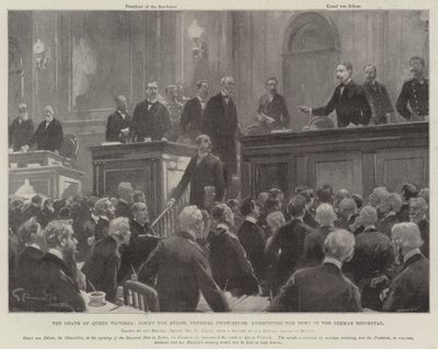 Viktória királynő halála, von Bulow gróf, birodalmi kancellár, aki hírt adott a német Reichstagban alkotó: G.S. Amato