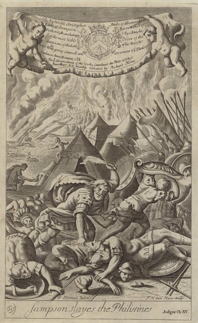 Sámson megöli a filiszteusokat (metszet) alkotó: G Freman