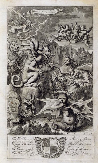A pokol jelenete, illusztráció Anthony Le Grand "A filozófia alapelvei" című könyvének 1. rész 3. fejezetének 10. fejezetéből, Johannes Kip (16523-1722) metszete, 1694. alkotó: G Freman