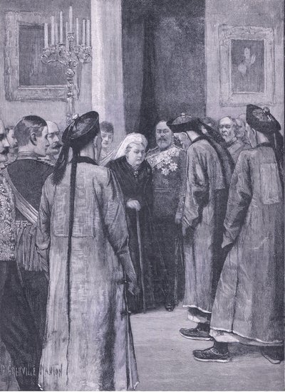 Li Hung-Chang látogatása a királynőnél Osborne-ban, illusztráció Cassells Anglia története, 1900-as évek alkotó: G. Grenville Manton
