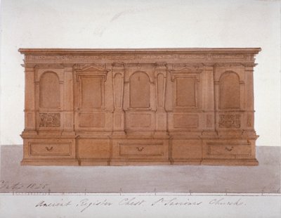 Ősi regiszterláda a londoni Southwark katedrálisból, 1825 alkotó: G Yates