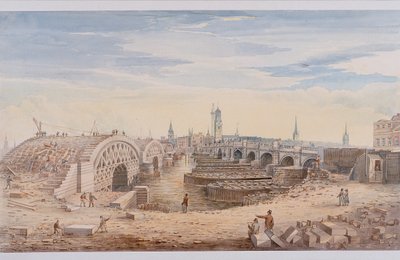 London Bridge régi és új, London, 1828 alkotó: G Yates