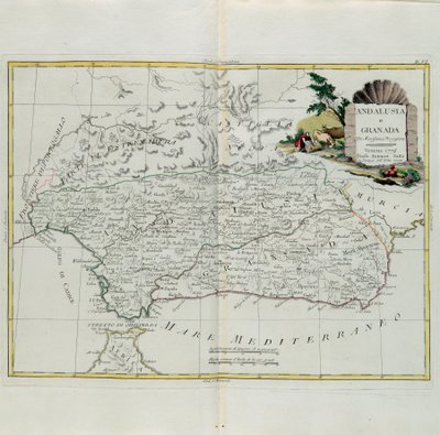 Andalúzia és Granada, G. Zuliani metszet a Legújabb Atlasz I. toméjából vett, 1776-ban Velencében kiadott Antonio Zatta, Magángyűjtemény alkotó: G. Zuliani