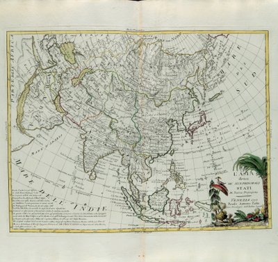 Ázsia fő államaira oszlik, G. Zuliani metszete az Antonio Zatta 1777-ben Velencében kiadott Legújabb Atlasz I. Tome-jából vett metszet, Antonio Zatta, Magángyűjtemény alkotó: G. Zuliani