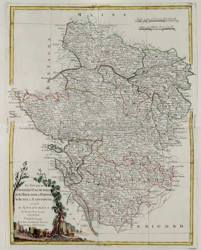 Anjou, Saumurois, Touraine és Poitou, Aunis és Saintonge kormányzása Anjoumois kormányzásával, G. Zuliani metszete az 1777-ben Velencében kiadott Legújabb atlasz I. Toméjából vett át Antonio Z. alkotó: G. Zuliani