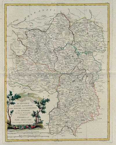 Berri, Nivernois, Marche, Bourbon és Auvergne kormányzásai, G. Zuliani metszete az Antonio Zatta által 1776-ban Velencében kiadott Legújabb atlasz I. toméjából vett, magángyűjtemény alkotó: G. Zuliani