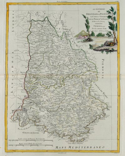 Dauphin, Provence, Venaissin megye és Orange Principátus kormányzásai, G. Zuliani metszetei az 1777-ben Velencében kiadott Legújabb Atlasz I. Tome-jából vették át Antonio Zatta, Priv. alkotó: G. Zuliani