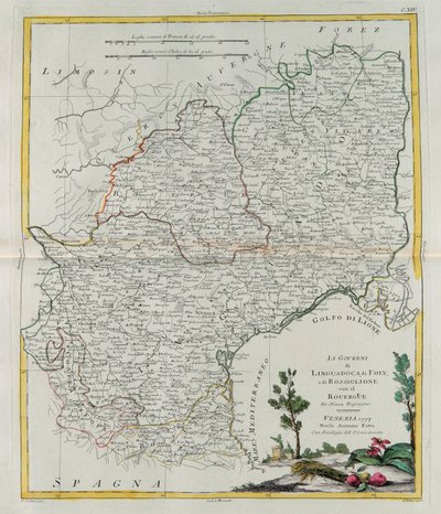 Langedoc, Foix és Roussillon kormányzása Rouergue-val, G. Zuliani metszete az Antonio Zatta által 1777-ben Velencében kiadott Legújabb atlasz I. tomejából vett, magángyűjtemény alkotó: G. Zuliani