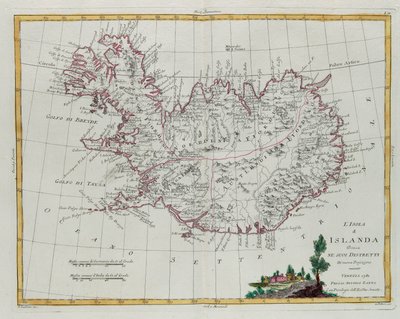 Izland körzeteire oszlik, G. Zuliani metszete az Antonio Zatta 1781-ben Velencében kiadott „Legújabb atlasza” III. Tome-jából vett. alkotó: G. Zuliani