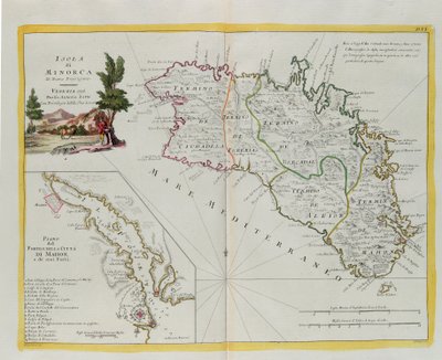 Minorca szigete és a kikötő, valamint Mahon város és erődök terve, G. Zuliani metszete az Antonio Zatta által 1778-ban Velencében kiadott „Legújabb atlasz” I. Tome-jából vett metszet, Antonio Zatta, Magángyűjtemény alkotó: G. Zuliani