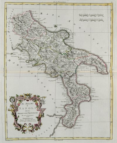 A tartományaira felosztott Nápolyi Királyság, G. Zuliani metszet II. Tome-jából vett „Legújabb atlasz”-ból, amelyet 1781-ben Velencében adtak ki Antonio Zatta, Magángyűjtemény alkotó: G. Zuliani