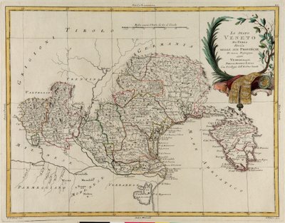 Veneto állam területe, tartományaira osztva, G. Zuliani metszete az Antonio Zatta által 1782-ben Velencében kiadott „Legújabb atlasz” II. Tome-jából vett, magángyűjtemény alkotó: G. Zuliani