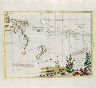 Új felfedezések 1775-ben, 67-ben és 69-ben a déli tengeren, G. Zuliani metszete az 1776-ban Velencében kiadott Legújabb Atlasz I. Tome-jából vett Antonio Zatta, Magángyűjtemény alkotó: G. Zuliani