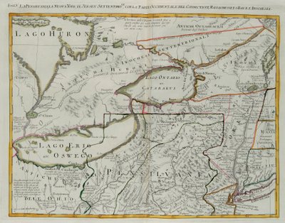 Pennsylvania, New York, New Jersey déli része, Connecticut nyugati részével, a Massachusetts-öböllel és az Irokézek földjével, G. Zuliani metszetét az 1778-ban Velencében kiadott „Legújabb atlasz” I. Tome-jából vette át Antonio Zatta, Magángyűjtemény alkotó: G. Zuliani