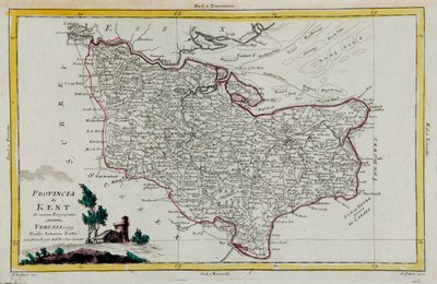 Kent tartomány, G. Zuliani metszet I. Tome-tól vett „Legújabb atlasz”-ból, amelyet 1779-ben Velencében adott ki Antonio Zatta, Magángyűjtemény alkotó: G. Zuliani
