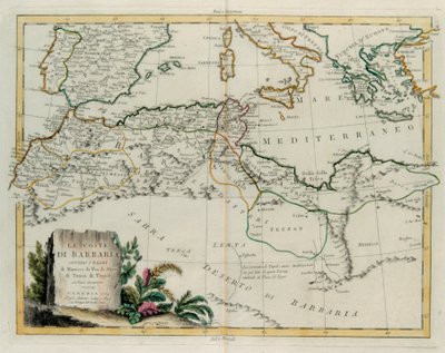 A Barbary Coast avagy Marokkó, Fez, Algéria, Tunézia és Tripoli királyságai a környező országokkal, G. Zuliani metszete az 1784-ben Velencében kiadott „Legújabb atlasz” IV. Tome-jából, Antonio Zatta magángyűjteményéből alkotó: G. Zuliani