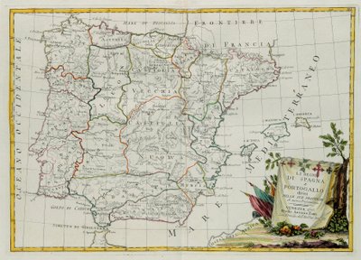A Spanyol és Portugál Királyság tartományaikra osztva, G. Zuliani metszet a Legújabb Atlasz I. toméjából vett, 1775-ben Velencében, Antonio Zatta magángyűjteményében alkotó: G. Zuliani