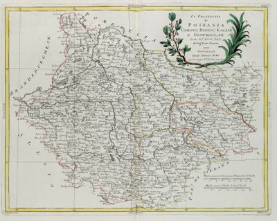 Posnania, Gniesno, Brzesc, Kalisz és Inovroclav Pfalz, G. Zuliani metszete, az Antonio Zatta által 1781-ben Velencében kiadott „Legújabb atlasz” III. kötetéből, magángyűjtemény alkotó: G. Zuliani