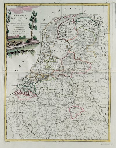 A Holland Köztársaság tartományaira oszlik, G. Zuliani metszete az Antonio Zatta által 1776-ban Velencében kiadott Legújabb Atlasz I. Tome-jából származik, magángyűjtemény alkotó: G. Zuliani