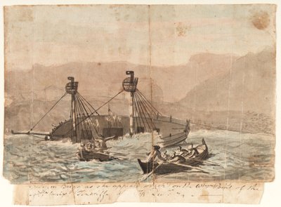 A Brigg expedíció, ahogyan a Sta Cruiz Teneriffe szigetének nyugati pontjánál hajótörést szenvedett 1774 decemberében. alkotó: Gabriel Bray