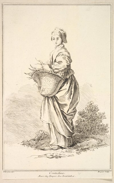 Contadina, a Különféle külföldi alakok gyűjteményéből Feltalálta F. Boucher P..., 18. század. alkotó: Gabriel Huquier