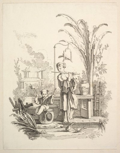 Fuvolaművész és egy gyermek Timpanista, kb. 1742. alkotó: Gabriel Huquier