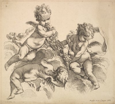 Három gyermek gyümölcstállal, 1738-45. alkotó: Gabriel Huquier