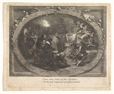 Voltaire megérkezett a pokolba alkotó: Gabriel Jacques de Saint Aubin (school of)