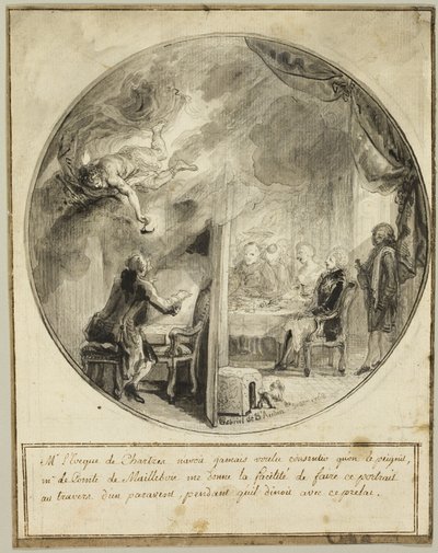 Gabriel de Saint-Aubin Chartres-i püspök portréját készíti alkotó: Gabriel Jacques de Saint Aubin