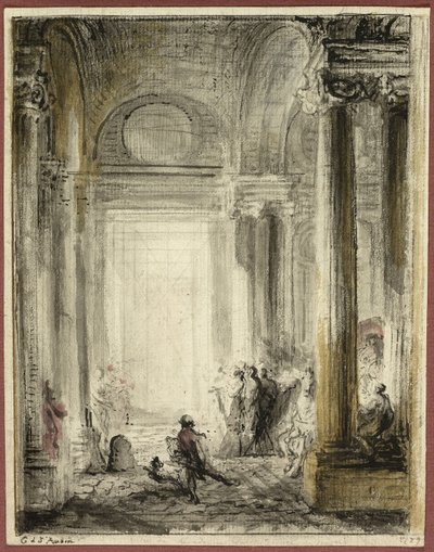Az Építészeti Akadémia bejárata a Louvre-ban alkotó: Gabriel Jacques de Saint Aubin