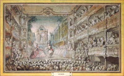 Armida előadása az Operaház régi előadótermében, 1761 után. alkotó: Gabriel Jacques de Saint Aubin