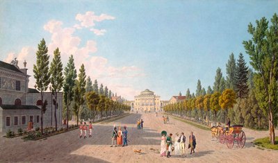 Kilátás a Pavlovszk-palotára a parkból, 1808. alkotó: Gabriel Ludwig Lory the Elder