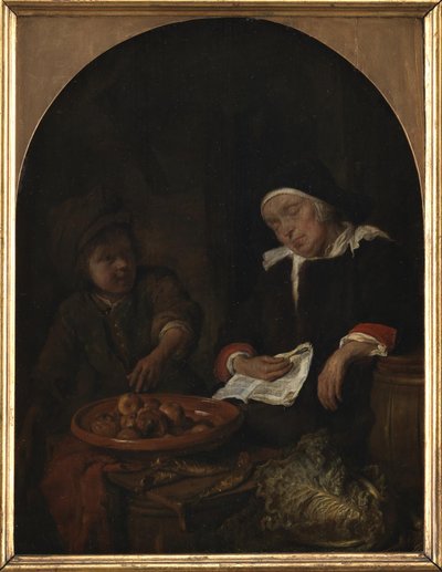 Egy nő, aki gyümölcsöt és heringet árul alkotó: Gabriel Metsu