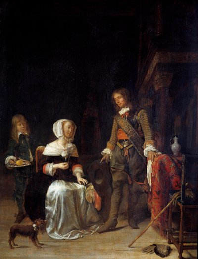 Egy katona egy fiatal lányhoz látogat Gabriel Metsu (1629-1667) festménye 17. század V. 0,63x0,47 m alkotó: Gabriel Metsu