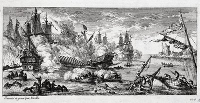 Agosta tengeri csata (a mai Augusta Szicíliában) a francia flotta és egy spanyol-holland szövetség között 1676. április 22-én. Gibel-hegyi csatának (Gibel-hegy) vagy famagustai csatának is nevezik. alkotó: Gabriel Perelle