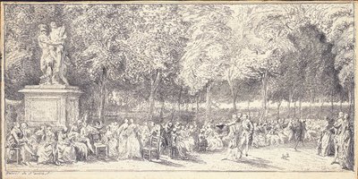 Találkozás a Tuileriák kertjében egy szobor körül, 1760 alkotó: Gabriel de Saint Aubin