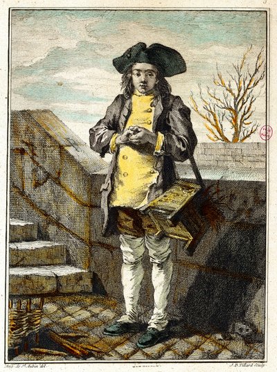 Régi metiers: a cipőtisztító vagy cipőtisztító. Gabriel de Saint Aubin (1724-1780) metszete, 18. századi párizsi musee Carnavalet alkotó: Gabriel de Saint Aubin