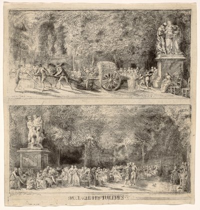 Jelenetek a Tuileriákból: A székek és a vizeskocsi, 1760, retusált 1763 alkotó: Gabriel de Saint Aubin
