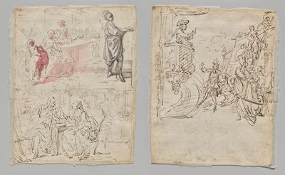 Színházi jelenet (recto); Fehérneműbuzik és beszélgetés (fordítva) alkotó: Gabriel de Saint Aubin