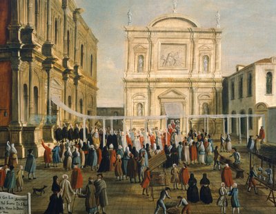 Dózsa és urak a San Rocco templomban szent napon, Gabriel Bella (1730-1799) Olaj, vászon, 92,5x145,5 cm, Részlet alkotó: Gabriele Bella