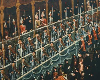 Ebéd a San Benito Színházban, amelyet a dózse kínál az északi velencei hercegek tiszteletére, Gabriel Bella (1730-1799), olaj, vászon, Részlet alkotó: Gabriele Bella
